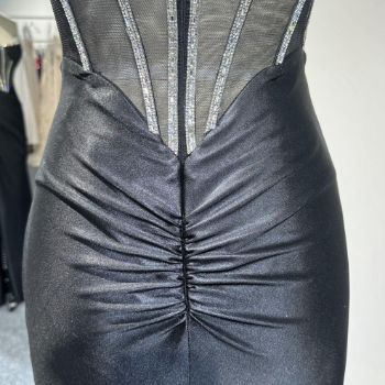 Picture of Body-Conscious High Slit Small Train Mesh and Stain Rhinestone Pleat