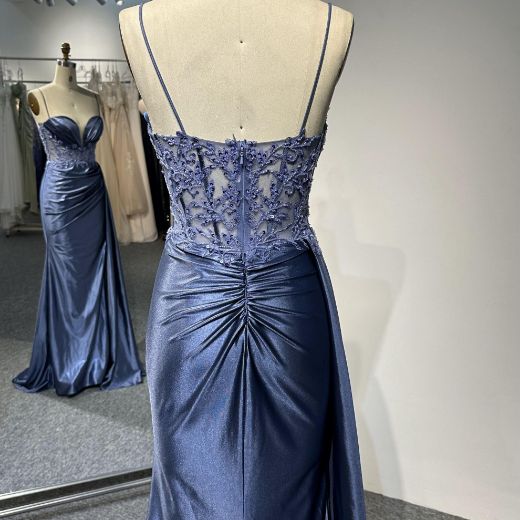 Picture of Mermaid Fitted Waistline Small Train Stretch Satin Embroidery Draping Evening Gown