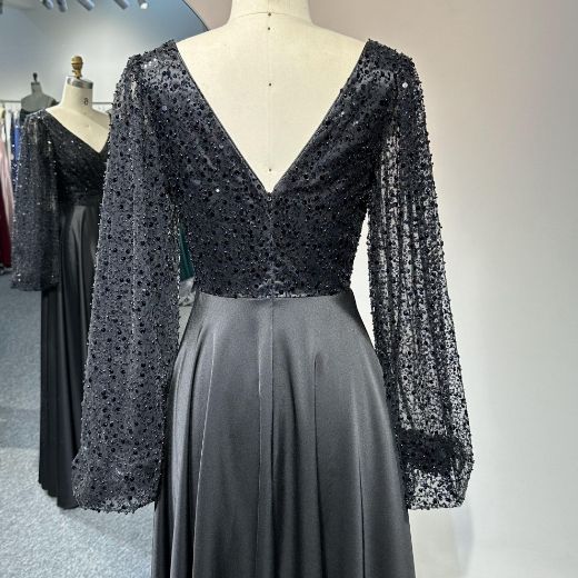 Picture of A-Line Puff Sleeves Maxi Dress Sequin Fabric Banquets