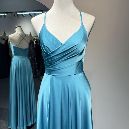 Picture of A-Line V-Neck Long Dress Satin Formal Simple Design