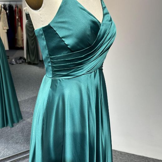 Picture of A-Line Criss-Cross Back Double Spaghetti Straps Floor-Length Satin Evening Dress Simple