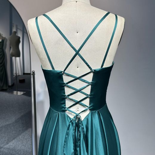 Picture of A-Line Criss-Cross Back Double Spaghetti Straps Floor-Length Satin Evening Dress Simple