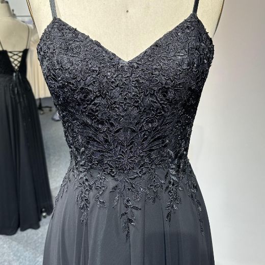 Picture of A-Line Sweetheart Neckline Lace-Up Open Back Floor-Length Chiffon Formal Occasions Lace Embroidery