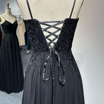 Picture of A-Line Sweetheart Neckline Lace-Up Open Back Floor-Length Chiffon Formal Occasions Lace Embroidery