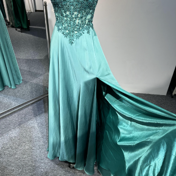 Picture of A-Line Backless Floor-length Shiny Satin Evening Gown Pleated