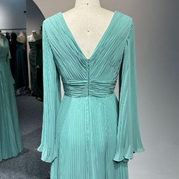 Picture of A-Line Waistband Bell Long Sleeves Floor-Length Chiffon Pleated Detail