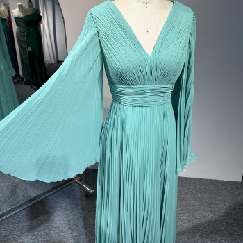 Picture of A-Line Waistband Bell Long Sleeves Floor-Length Chiffon Pleated Detail