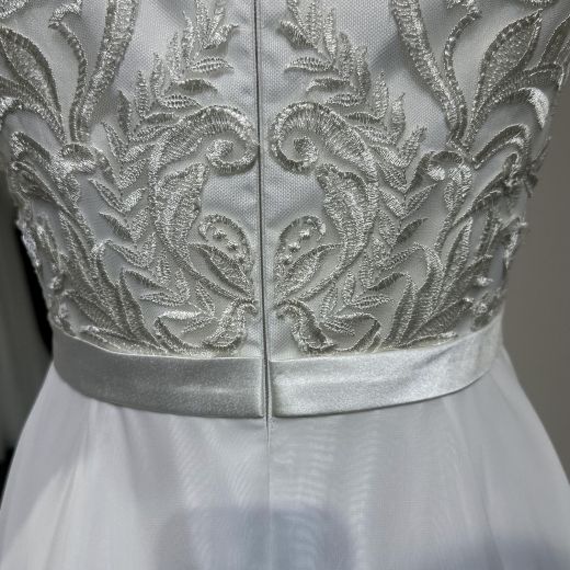 Picture of A-Line Full Back Long Sleeves Train Lace Wedding Pleating