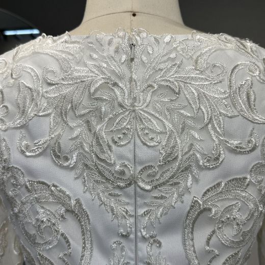 Picture of A-Line Full Back Long Sleeves Train Lace Wedding Pleating