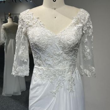 Picture of A-Line Asymmetrical Skirt Floor-Length Satin Wedding Embroidery