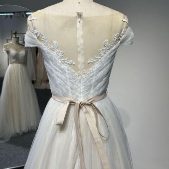 Picture of A-Line Cap Sleeves Train Lace Wedding Gathered