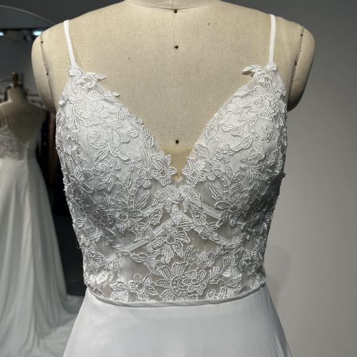 Picture of A-Line Deep V-Neck Small Train Chiffon Wedding Computer Embroidery