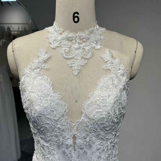 Picture of A-Line Halter Floor-Length Chiffon Wedding Computer Embroidery