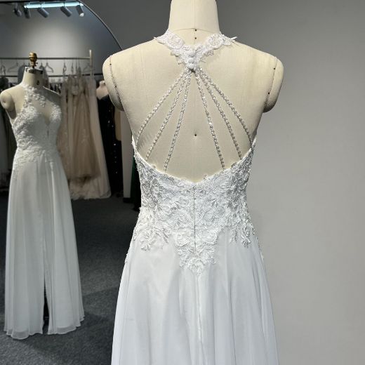 Picture of A-Line Halter Floor-Length Chiffon Wedding Computer Embroidery