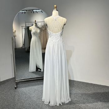 Picture of A-Line Halter Floor-Length Chiffon Wedding Computer Embroidery