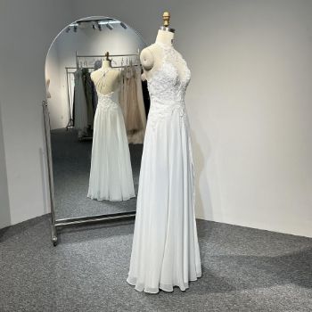 Picture of A-Line Halter Floor-Length Chiffon Wedding Computer Embroidery