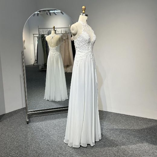 Picture of A-Line Halter Floor-Length Chiffon Wedding Computer Embroidery