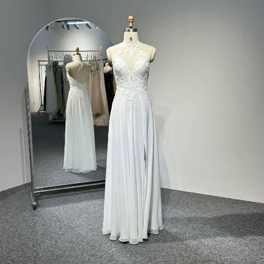 Picture of A-Line Halter Floor-Length Chiffon Wedding Computer Embroidery