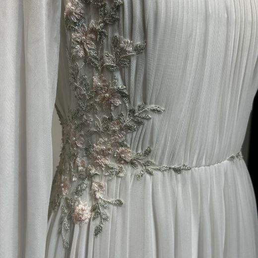 Picture of Straight Boat Neckline Train Chiffon Wedding Embroidery