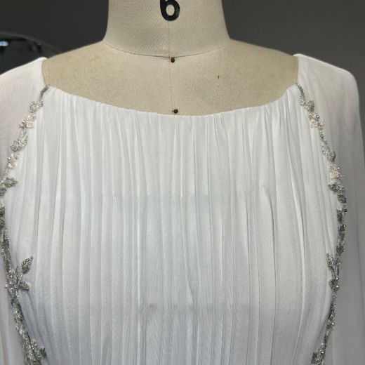 Picture of Straight Boat Neckline Train Chiffon Wedding Embroidery