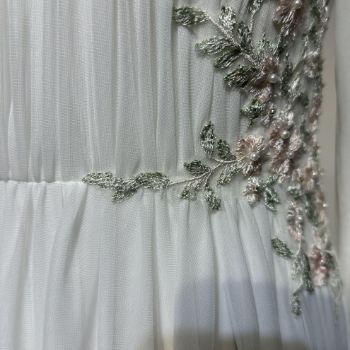 Picture of Straight Boat Neckline Train Chiffon Wedding Embroidery