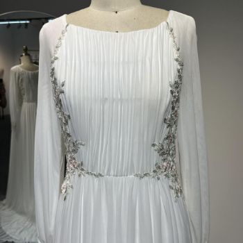 Picture of Straight Boat Neckline Train Chiffon Wedding Embroidery