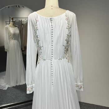 Picture of Straight Boat Neckline Train Chiffon Wedding Embroidery