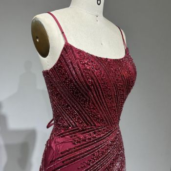 Picture of Straight Backless Spaghetti Straps Sequin Mesh Fabric Lady Dress