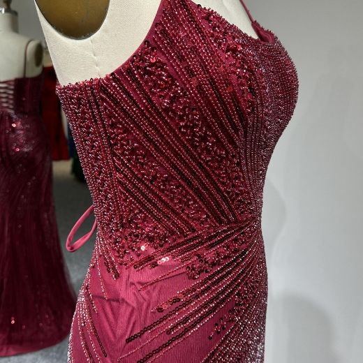 Picture of Straight Backless Spaghetti Straps Sequin Mesh Fabric Lady Dress