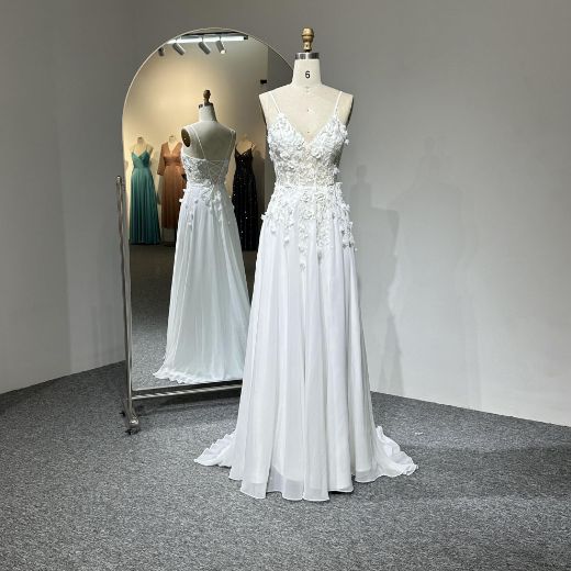 Picture of A-Line Floor-Length Floral Embroidery Chiffon Bridesmaid Dress