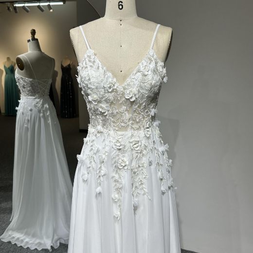 Picture of A-Line Floor-Length Floral Embroidery Chiffon Bridesmaid Dress