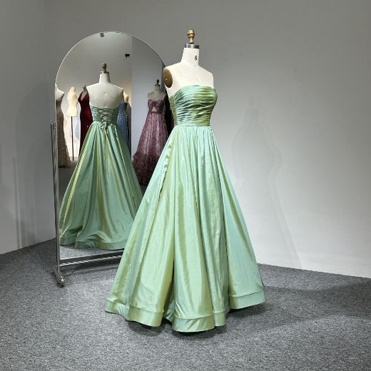 Picture of A-Line Floor-Length Cross Back  Pleats Satin Quinceanera Dresses