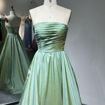 Picture of A-Line Floor-Length Cross Back  Pleats Satin Quinceanera Dresses