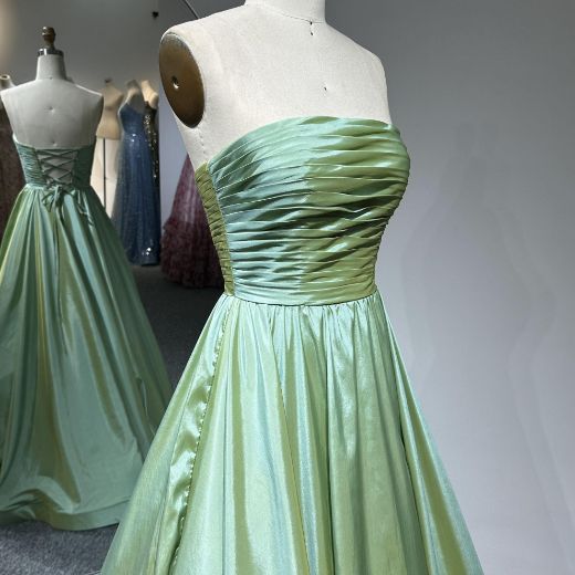 Picture of A-Line Floor-Length Cross Back  Pleats Satin Quinceanera Dresses