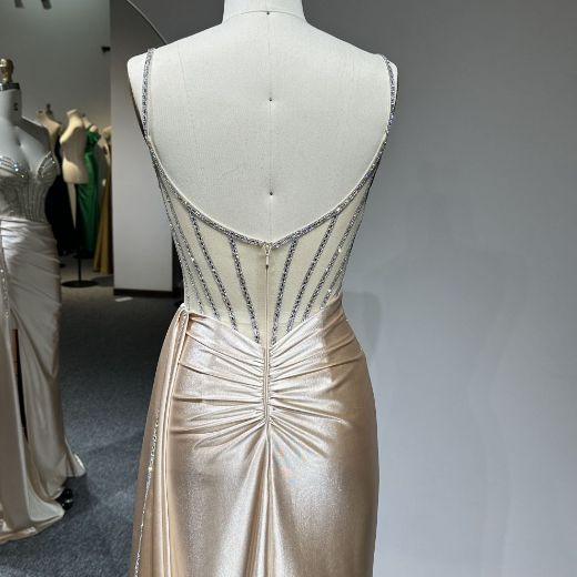 Picture of Mermaid Train Sweetheart Neckline Bone Floral Embroidery Backless Gathered Satin Formal Dress