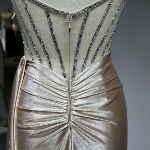 Picture of Mermaid Train Sweetheart Neckline Bone Floral Embroidery Backless Gathered Satin Formal Dress