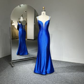 Picture of Mermaid Train Deep V-Neck Rhinestone Stretch Knitted Satin Formal Prom Dress