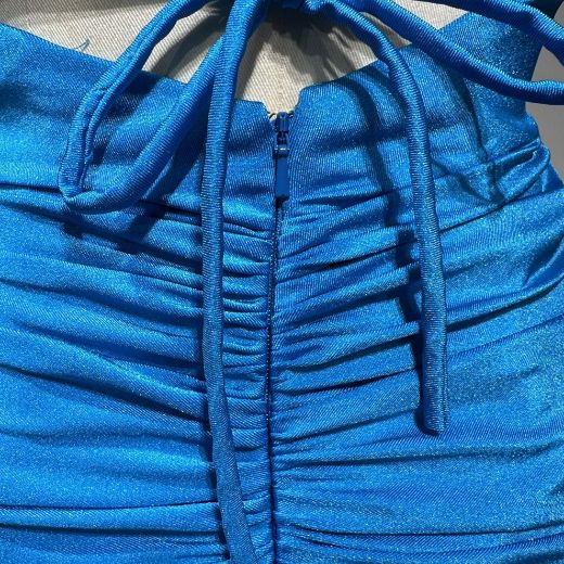 Picture of Mermaid Style Spaghetti Straps  Wrap Neck High Slit Stretch Satin Evening Dress