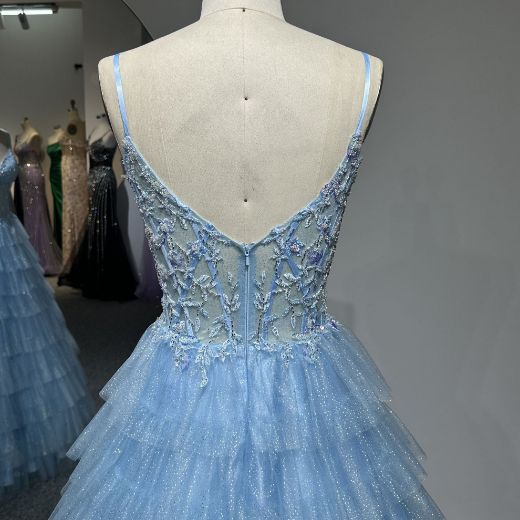 Picture of A-Line Sweetheart Neck Spaghetti Straps Floral Embroidery Mesh Fabric Layer Bridesmaid Dress