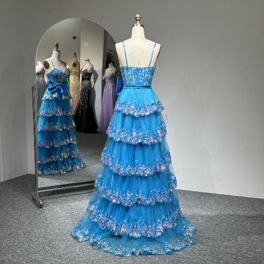 Picture of A Line Sweetheart Neck Bone Bowknot Sequin Mesh Fabric Layer Skirt