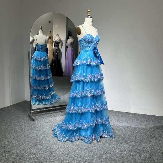 Picture of A Line Sweetheart Neck Bone Bowknot Sequin Mesh Fabric Layer Skirt