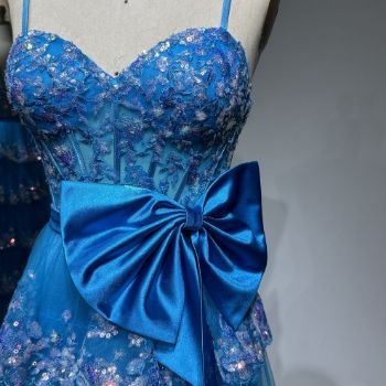 Picture of A Line Sweetheart Neck Bone Bowknot Sequin Mesh Fabric Layer Skirt