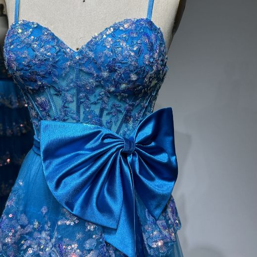 Picture of A Line Sweetheart Neck Bone Bowknot Sequin Mesh Fabric Layer Skirt
