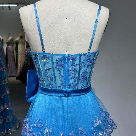 Picture of A Line Sweetheart Neck Bone Bowknot Sequin Mesh Fabric Layer Skirt