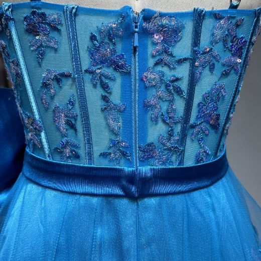 Picture of A Line Sweetheart Neck Bone Bowknot Sequin Mesh Fabric Layer Skirt
