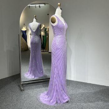 Picture of Straight Style Wide Straps V Neck High Leg Slit Rhinestone Band Mesh Fabric Formal Dress