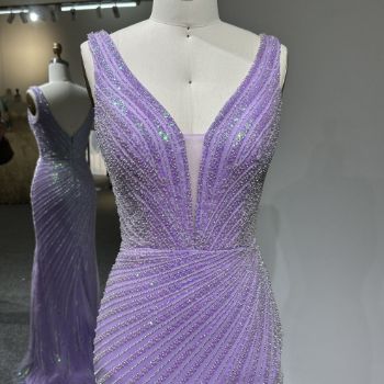 Picture of Straight Style Wide Straps V Neck High Leg Slit Rhinestone Band Mesh Fabric Formal Dress