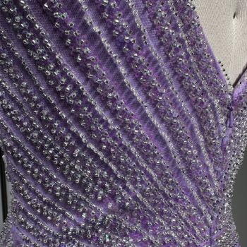 Picture of Straight Style Wide Straps V Neck High Leg Slit Rhinestone Band Mesh Fabric Formal Dress