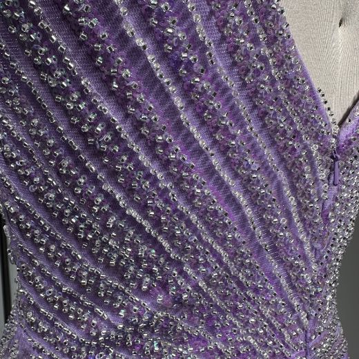 Picture of Straight Style Wide Straps V Neck High Leg Slit Rhinestone Band Mesh Fabric Formal Dress