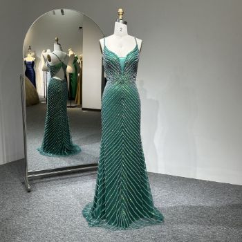 Picture of Mermaid Spaghetti Straps V Neck Cut-Out Back Tulle Fabric Formal Dress